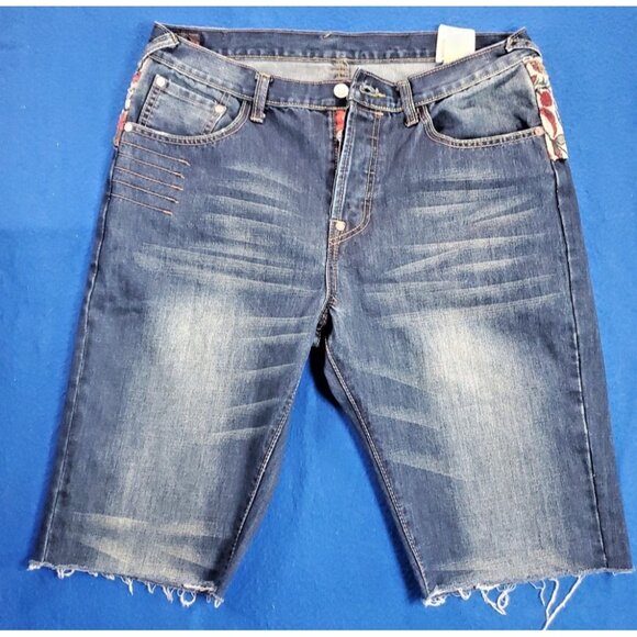 Evisu Origin Osaka Japan Button Fly Blue Shorts Denim Men's Size 34 Vintage - Picture 1 of 16